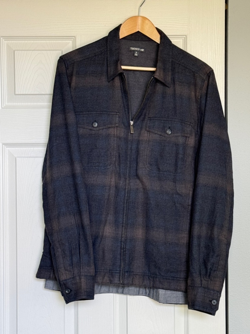 Toad&Co Men's Dark Navy Plaid Zip Shirt Jacket